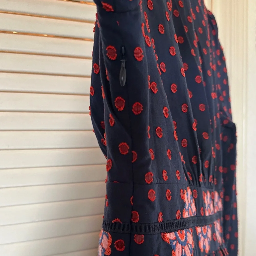 BODEN FLOSSIE EMBROIDERED MIDI DRESS - NAVY RED SPOT PINK - Picture 2 of 8